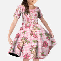 Pink Paniolo Palaka Hawaiian Cowgirl Christmas Kid Short Sleeve Dress LT9 KID Pink - Polynesian Pride