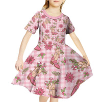 Pink Paniolo Palaka Hawaiian Cowgirl Christmas Kid Short Sleeve Dress - Polynesian Pride