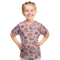 Pink Paniolo Palaka Hawaiian Cowgirl Christmas Kid T Shirt LT9 Pink - Polynesian Pride