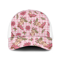 Pink Paniolo Palaka Hawaiian Cowgirl Christmas Mesh Trucker Cap - Polynesian Pride