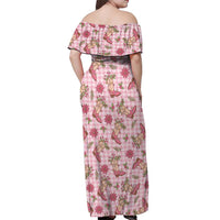 Pink Paniolo Palaka Hawaiian Cowgirl Christmas Off Shoulder Maxi Dress - Polynesian Pride