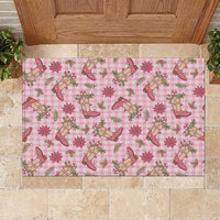 Pink Paniolo Palaka Hawaiian Cowgirl Christmas Rubber Doormat - Polynesian Pride