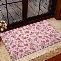 Pink Paniolo Palaka Hawaiian Cowgirl Christmas Rubber Doormat - Polynesian Pride