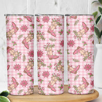 Pink Paniolo Palaka Hawaiian Cowgirl Christmas Skinny Tumbler - Polynesian Pride
