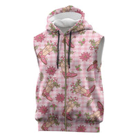 Pink Paniolo Palaka Hawaiian Cowgirl Christmas Sleeveless Zip Hoodie LT9 Pink - Polynesian Pride