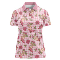 Pink Paniolo Palaka Hawaiian Cowgirl Christmas Women Polo Shirt - Polynesian Pride