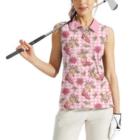 Pink Paniolo Palaka Hawaiian Cowgirl Christmas Women Sleeveless Polo Shirt - Polynesian Pride