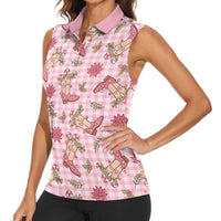 Pink Paniolo Palaka Hawaiian Cowgirl Christmas Women Sleeveless Polo Shirt - Polynesian Pride