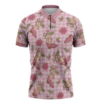 Pink Paniolo Palaka Hawaiian Cowgirl Christmas Zipper Polo Shirt LT9 Pink - Polynesian Pride
