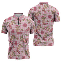 Pink Paniolo Palaka Hawaiian Cowgirl Christmas Zipper Polo Shirt LT9 - Polynesian Pride