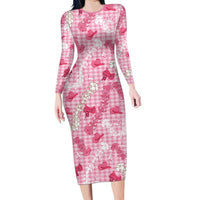 Paniolo Palaka Hawaiian Cowgirl Family Matching Long Sleeve Bodycon Dress and Hawaiian Shirt LT9 Mom's Dress Pink - Polynesian Pride
