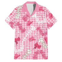 Paniolo Palaka Hawaiian Cowgirl Family Matching Off Shoulder Maxi Dress and Hawaiian Shirt LT9 Dad's Shirt - Short Sleeve Pink - Polynesian Pride