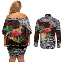 Papua New Guinea Christmas Couples Matching Off Shoulder Short Dress and Long Sleeve Button Shirt - Polynesian Pride