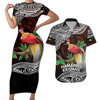 Papua New Guinea Christmas Couples Matching Short Sleeve Bodycon Dress and Hawaiian Shirt LT9 Black - Polynesian Pride