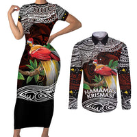 Papua New Guinea Christmas Couples Matching Short Sleeve Bodycon Dress and Long Sleeve Button Shirt LT9 Black - Polynesian Pride