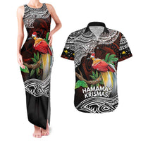 Papua New Guinea Christmas Couples Matching Tank Maxi Dress and Hawaiian Shirt LT9 Black - Polynesian Pride