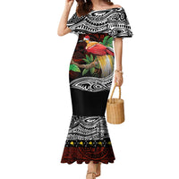 Papua New Guinea Christmas Family Matching Mermaid Dress and Hawaiian Shirt LT9 Mom's Dress Black - Polynesian Pride