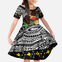Papua New Guinea Christmas Family Matching Off The Shoulder Long Sleeve Dress and Hawaiian Shirt LT9 Daughter's Dress Black - Polynesian Pride
