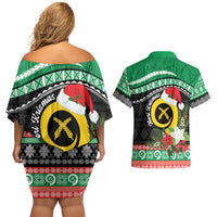 Vanuatu Pig's Tusk Meri Krismas! Couples Matching Off Shoulder Short Dress and Hawaiian Shirt Vanuatuan Sand Drawing Pattern LT9 - Polynesian Pride