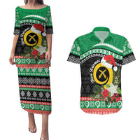 Vanuatu Pig's Tusk Meri Krismas! Couples Matching Puletasi and Hawaiian Shirt Vanuatuan Sand Drawing Pattern LT9 Green - Polynesian Pride