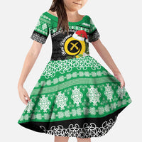 Vanuatu Pig's Tusk Meri Krismas! Family Matching Mermaid Dress and Hawaiian Shirt Vanuatuan Sand Drawing Pattern LT9 Daughter's Dress Green - Polynesian Pride