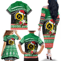 Vanuatu Pig's Tusk Meri Krismas! Family Matching Off The Shoulder Long Sleeve Dress and Hawaiian Shirt Vanuatuan Sand Drawing Pattern - Polynesian Pride