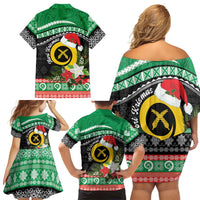 Vanuatu Pig's Tusk Meri Krismas! Family Matching Off Shoulder Short Dress and Hawaiian Shirt Vanuatuan Sand Drawing Pattern - Polynesian Pride