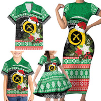 Vanuatu Pig's Tusk Meri Krismas! Family Matching Short Sleeve Bodycon Dress and Hawaiian Shirt Vanuatuan Sand Drawing Pattern - Polynesian Pride