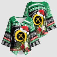 Vanuatu Pig's Tusk Meri Krismas! Kimono Sleeve Blouse Vanuatuan Sand Drawing Pattern - Polynesian Pride