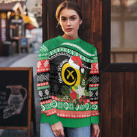 Vanuatu Pig's Tusk Meri Krismas! Ugly Christmas Sweater Vanuatuan Sand Drawing Pattern - Polynesian Pride