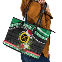Vanuatu Pig's Tusk Meri Krismas! Leather Tote Bag Vanuatuan Sand Drawing Pattern - Polynesian Pride