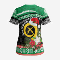 Vanuatu Pig's Tusk Meri Krismas! Scrub Top Vanuatuan Sand Drawing Pattern - Polynesian Pride