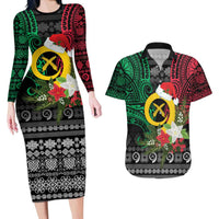 Vanuatu Pig's Tusk Meri Krismas! Couples Matching Long Sleeve Bodycon Dress and Hawaiian Shirt Vanuatuan Ancient Art Spirit LT9 Black - Polynesian Pride