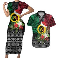 Vanuatu Pig's Tusk Meri Krismas! Couples Matching Short Sleeve Bodycon Dress and Hawaiian Shirt Vanuatuan Ancient Art Spirit - Polynesian Pride