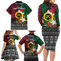 Vanuatu Pig's Tusk Meri Krismas! Family Matching Long Sleeve Bodycon Dress and Hawaiian Shirt Vanuatuan Ancient Art Spirit - Polynesian Pride