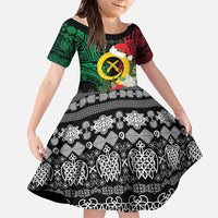 Vanuatu Pig's Tusk Meri Krismas! Family Matching Short Sleeve Bodycon Dress and Hawaiian Shirt Vanuatuan Ancient Art Spirit LT9 Daughter's Dress Black - Polynesian Pride