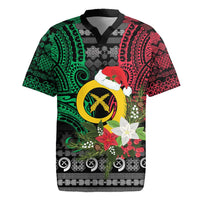 Vanuatu Pig's Tusk Meri Krismas! Rugby Jersey Vanuatuan Ancient Art Spirit LT9 Black - Polynesian Pride