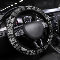 Vanuatu Pig's Tusk Meri Krismas! Steering Wheel Cover Vanuatuan Ancient Art Spirit LT9 Universal Fit Black - Polynesian Pride