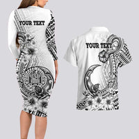 Ia Orana Tahiti Personalised Couples Matching Long Sleeve Bodycon Dress and Hawaiian Shirt French Polynesia Hook Tattoo Special White Color LT9 - Polynesian Pride