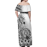 Ia Orana Tahiti Personalised Family Matching Off Shoulder Maxi Dress and Hawaiian Shirt French Polynesia Hook Tattoo Special White Color LT9 - Polynesian Pride