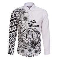 Ia Orana Tahiti Personalised Family Matching Short Sleeve Bodycon Dress and Hawaiian Shirt French Polynesia Hook Tattoo Special White Color LT9 Dad's Shirt - Long Sleeve White - Polynesian Pride