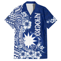Nauru Independence Personalised Family Matching Puletasi Dress and Hawaiian Shirt Naoero Hook Tattoo Special Polynesian Pattern LT9 Dad's Shirt - Short Sleeve Blue - Polynesian Pride