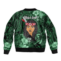 New Zealand Custom Women's Day Bomber Jacket Maori Girl Feathers of Hope - Green LT9 - Polynesian Pride