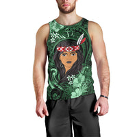 New Zealand Custom Women's Day Men Tank Top Maori Girl Feathers of Hope - Green LT9 - Polynesian Pride