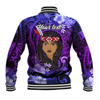 New Zealand Custom Women's Day Baseball Jacket Maori Girl Feathers of Hope - Purple LT9 - Polynesian Pride
