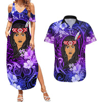 New Zealand Custom Women's Day Couples Matching Summer Maxi Dress and Hawaiian Shirt Maori Girl Feathers of Hope - Purple LT9 Purple - Polynesian Pride