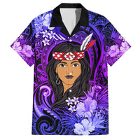 New Zealand Custom Women's Day Family Matching Off Shoulder Maxi Dress and Hawaiian Shirt Maori Girl Feathers of Hope - Purple LT9 Dad's Shirt - Short Sleeve Purple - Polynesian Pride