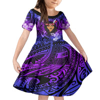 New Zealand Custom Women's Day Family Matching Summer Maxi Dress and Hawaiian Shirt Maori Girl Feathers of Hope - Purple LT9 Daughter's Dress Purple - Polynesian Pride