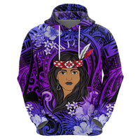 New Zealand Custom Women's Day Hoodie Maori Girl Feathers of Hope - Purple LT9 - Polynesian Pride