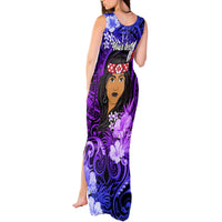 New Zealand Custom Women's Day Tank Maxi Dress Maori Girl Feathers of Hope - Purple LT9 - Polynesian Pride